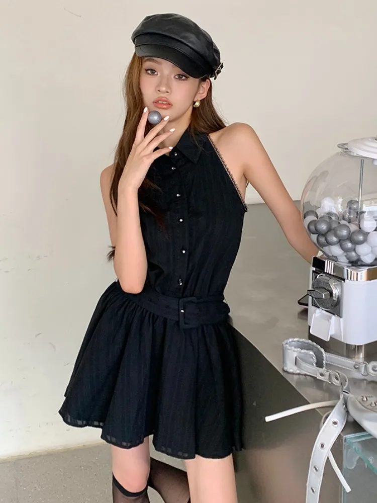 

Summer Dress New Temperature High-end Casual Simple Advanced Gentle Style A-line Lapel Sleeveless Dress for Women Outfits