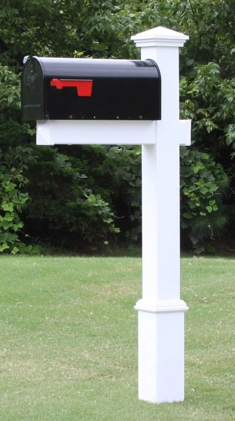 

The Homestead Mailbox with Post Included, Black Metal Mailbox with White Vinyl Post Combo Complete System