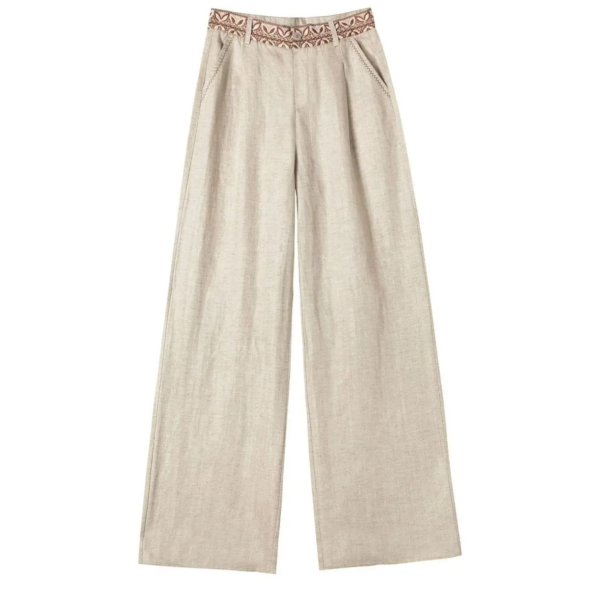 Apricot Cotton And Linen Wide-Leg Pants 2026 New Ethnic Style Summer Fashion High-Waisted Thin Casual Drape Straight-Leg Pants