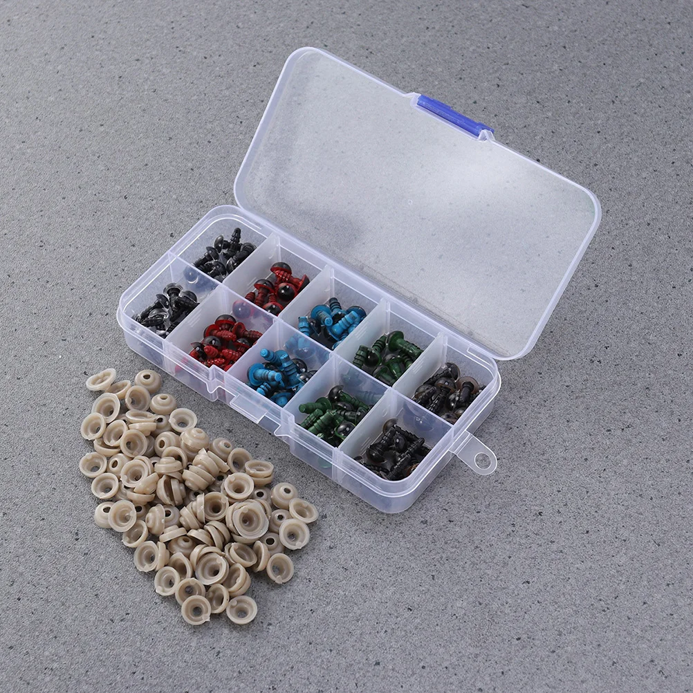 

100PCS Plastic Eyes and Gasket 12MM 10 Grids 5 Colors Plastic Safety Eyes Eyes for Bear Stuffed Animals Puppet Ma