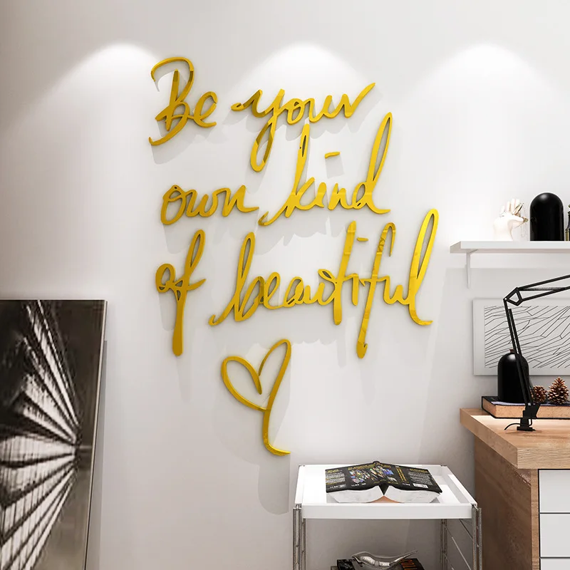 

3D English Letter Mirror Wall Stickers, Living Room Decoration, DIY Bedroom Stickers, Home Decor, Be Your Own Kind of Beautiful