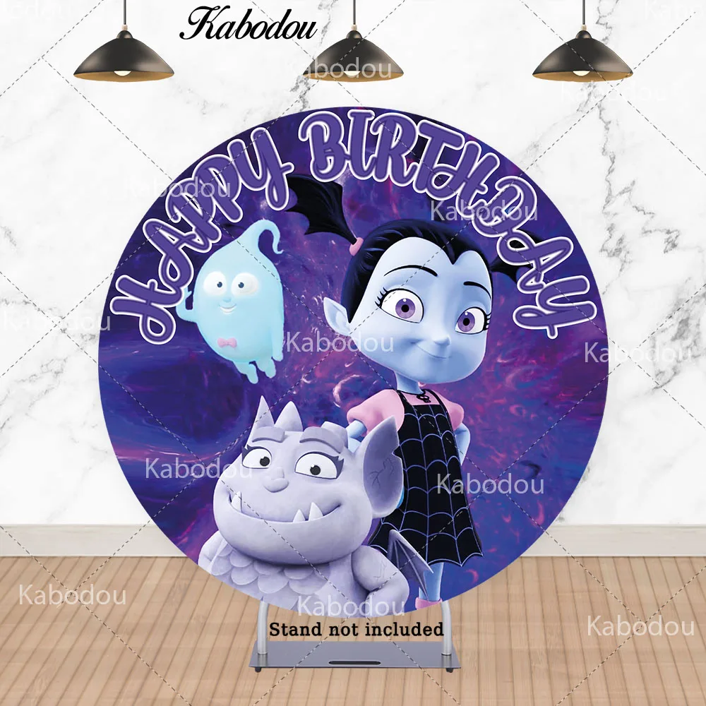 Vampirina-子供のための円の写真の背景カバー、女の子のための丸い写真の背景、誕生日パーティーの装飾