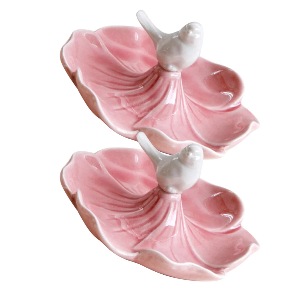 2Pcs Ceramic Jewelry Dish Elegant Bird Petal Shaped Trinket Storage Tray Jewelry Display Holder Decorative Organizer