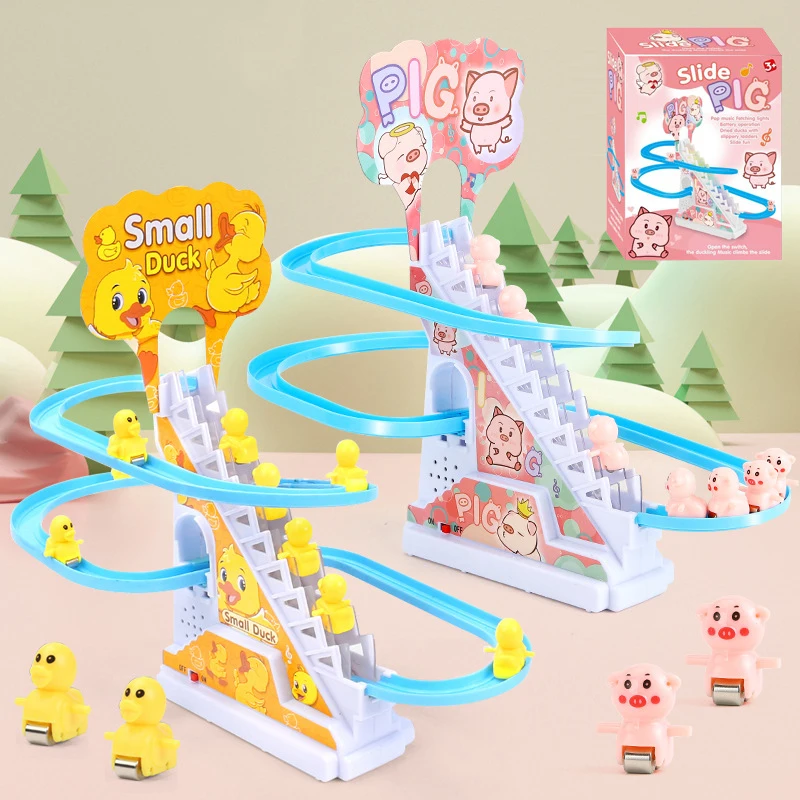 Electric Duck Track Slide Toys Boy Girls Funny Climbing Stairs Educational Toy Musical Roller Coaster Baby Toy for Children Kids