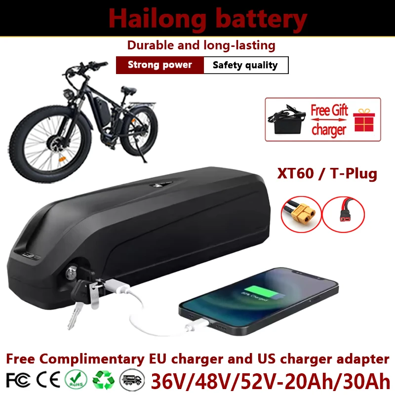 

100% New Hailong Battery 36V 48V 52V-20Ah 30Ah for Bafang BBS02 BBS03 BBSHD Motor Hailong Battery 36V Hailong 48V