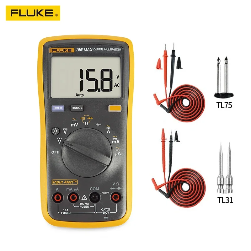 Fluke 15B MAX 17B MAX Automatic Digital Range Multimeter DMM AC/DC Voltage Current Resistance Capacitance Tester