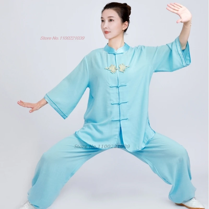 2024 chinese kung fu tai chi martial arts traditional taijiquan training exercise practice wushu sports breathable top+pants set