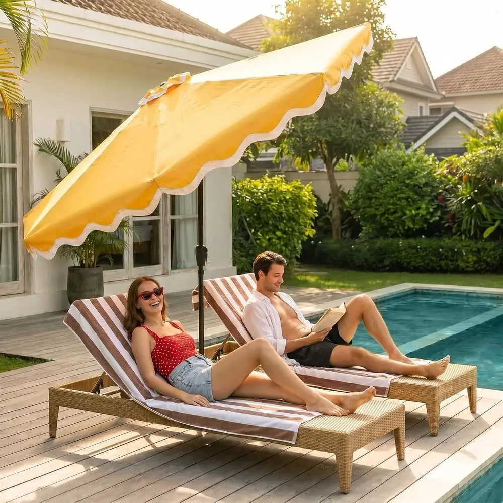 10ft Outdoor Patio Umbrella with Auto & Crank, Scalloped Edge, 8 Reinforced Ribs for Garden and Backyard Deck