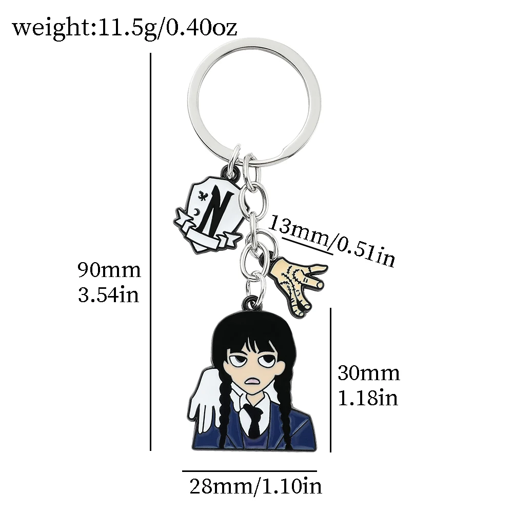 TV Show Wednesday Addams Pendant Keychains Cartoon Anime Figure Metal Enamel Keyrings For Men Women Car Key Accessories Gifts