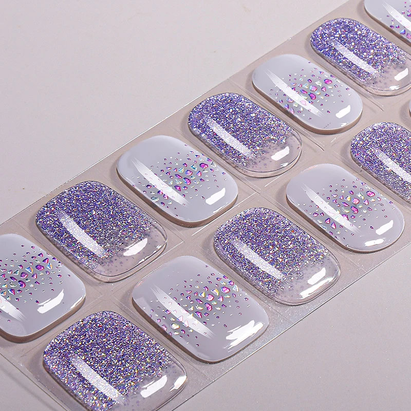 22Tips Sprankelende UV-vrije gelnagelstickers Gradiënt Marmer Volledige dekking Gel Polish Nagelstrips DIY manicure decoratie