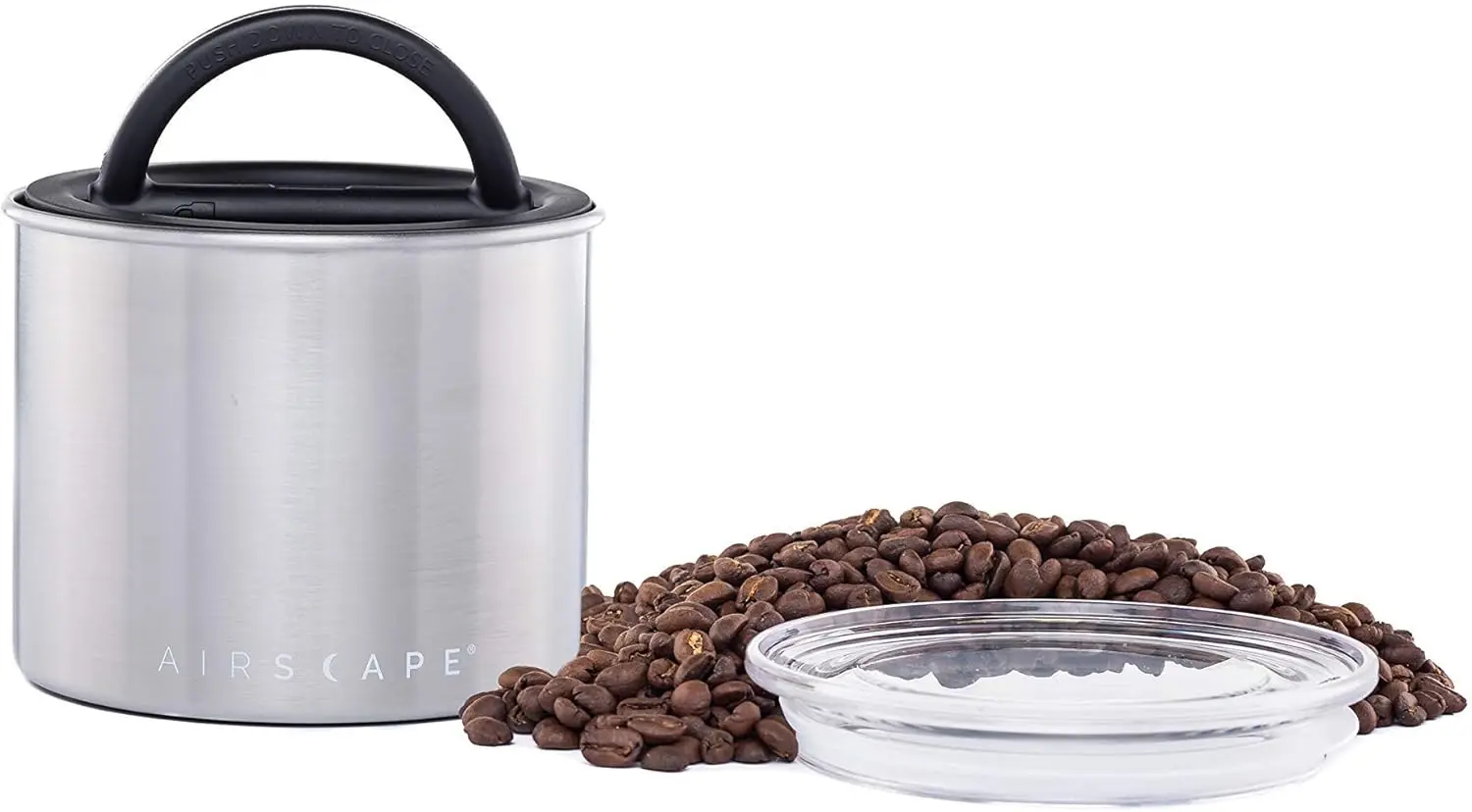 Stainless Steel Coffee Canister & Scoop Bundle - Food  Container - Patented Airtight Lid Pushes Out Excess Air -  Food Fresh