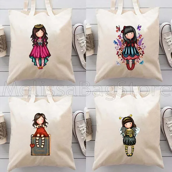 

Милая мультяшная девушка Santoro Gorjuss, женская парусиновая сумка через плечо, сумка-тоут в стиле Харадзюку, многоразовые хлопковые складные сумки для покупок