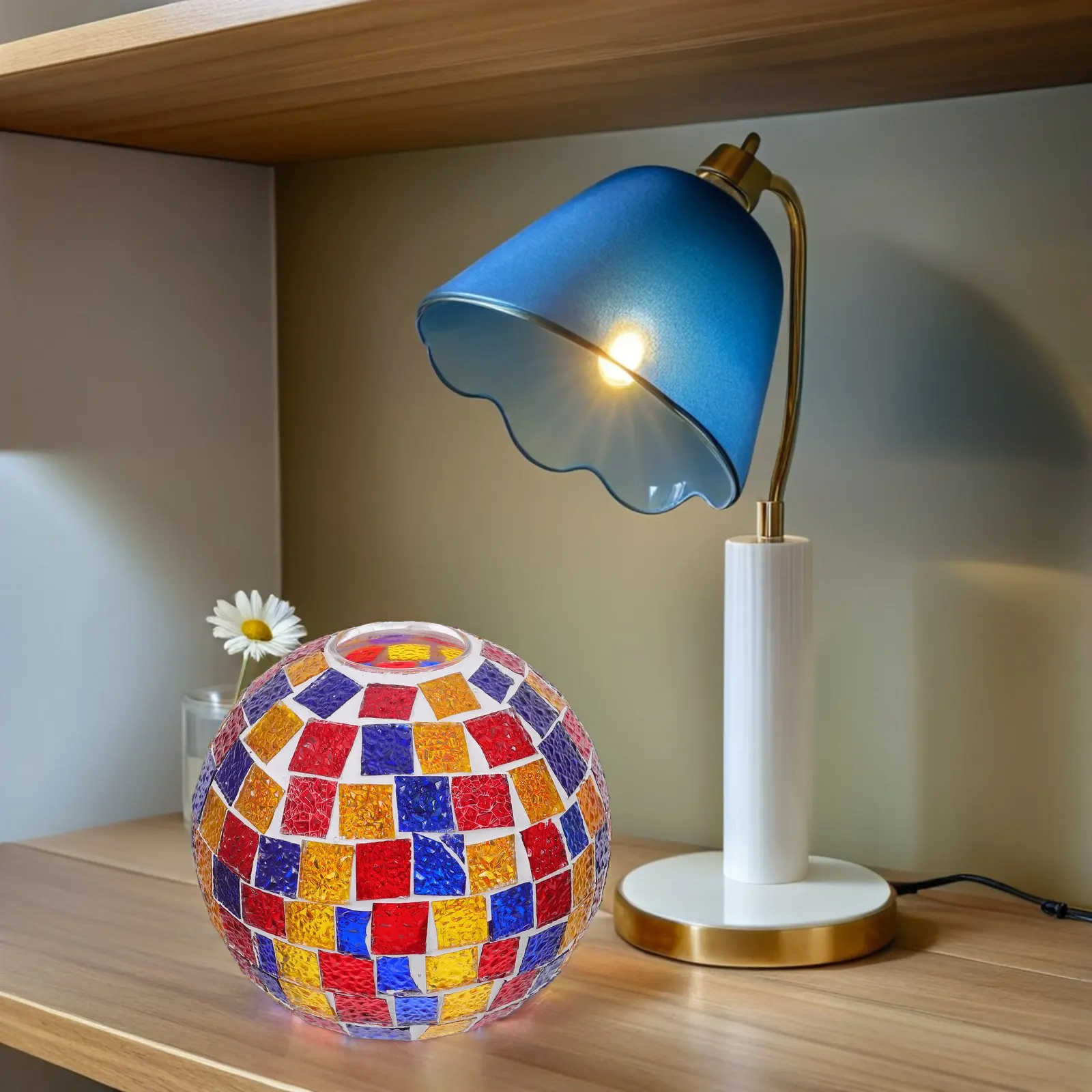 Mosaic Glass Globe Shade Retro Stained Glass Lampshade for Living Room Bedroom Hallway Pendant Floor Ceiling Chandelier Hanging