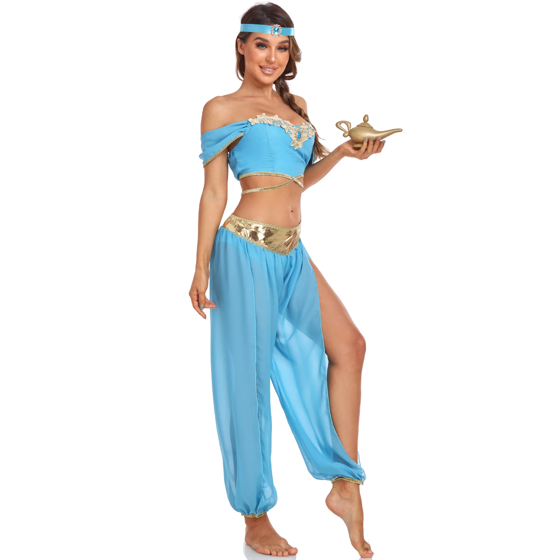 Aladin and The Magic Lamp Jasmine Princess Cosplay Costume for Adult Women European Role Play Stage Outfit for the Halloween