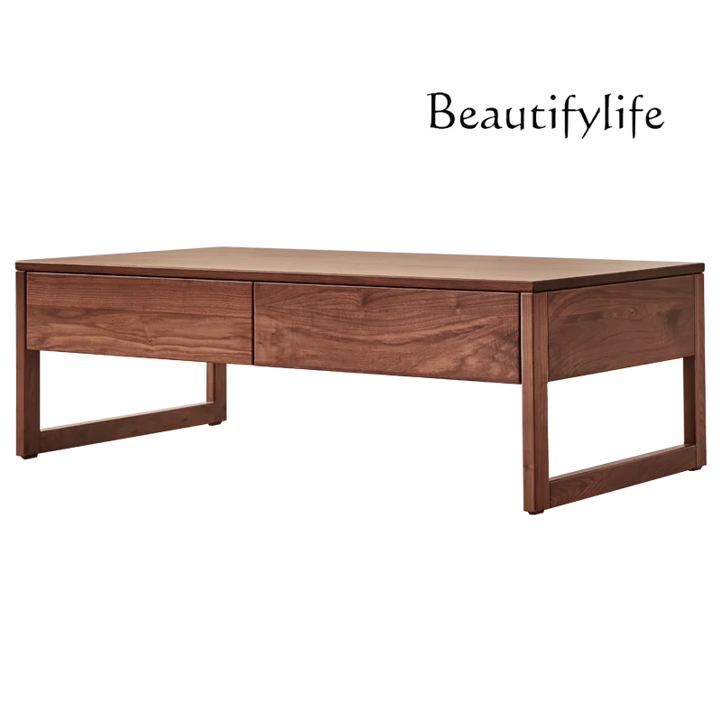

North America Black Walnut Wooden Tea Table Modern Minimalist Living Room Tea Table Nordic Style Rectangular Drawer Coffee Table
