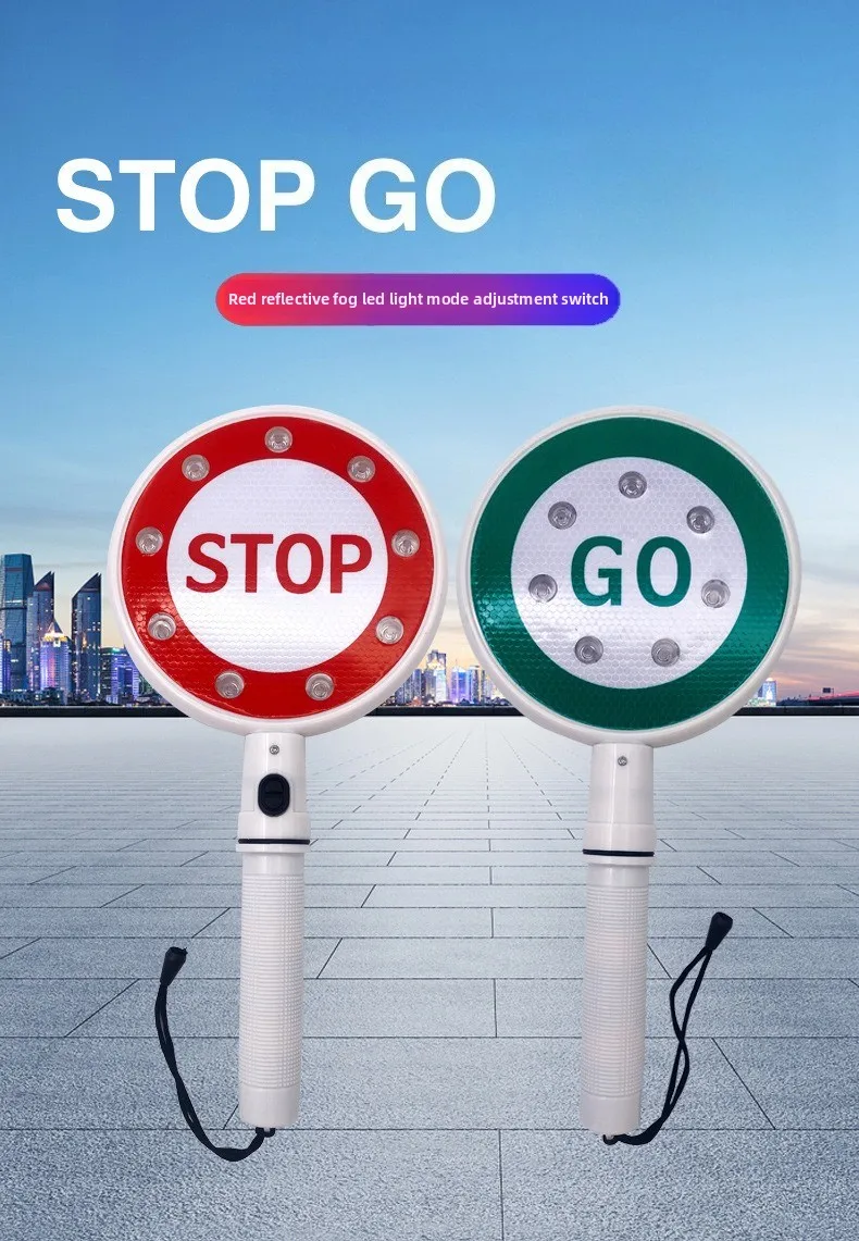 2X Hand Held Road Traffic Stop Sign Light High Brightness LED Flashing Lamp Use Battery