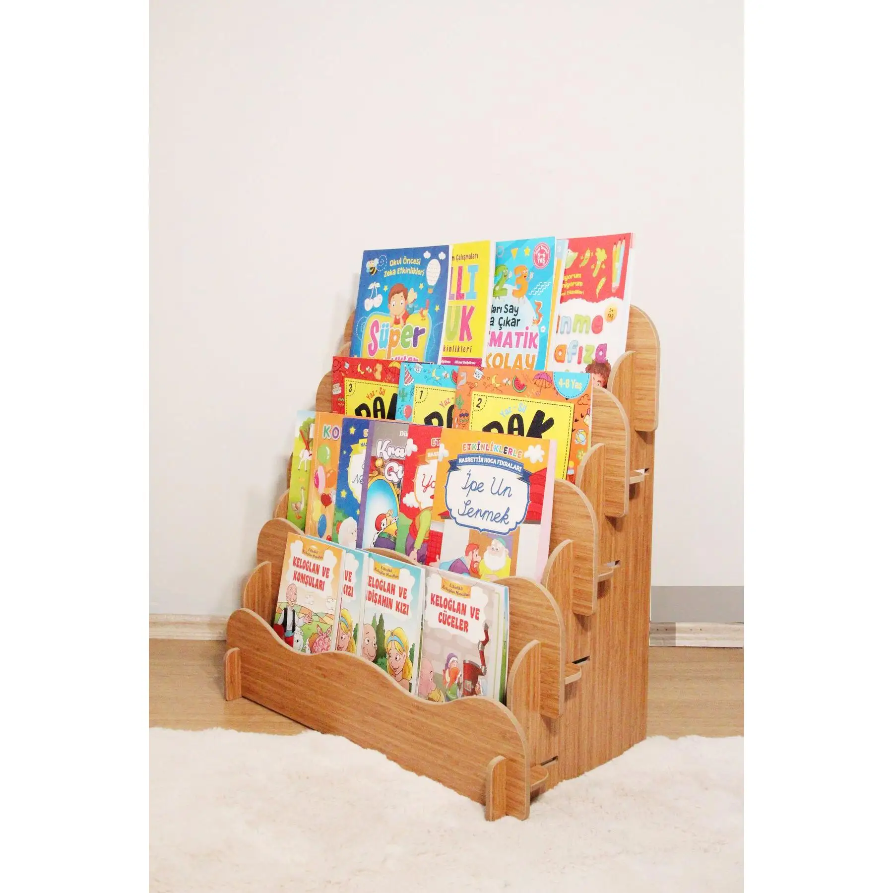 Montessori Wooden Children's Room Bookcase Educational Kindergarten School Bookcase Easy Installation 4 Shelves