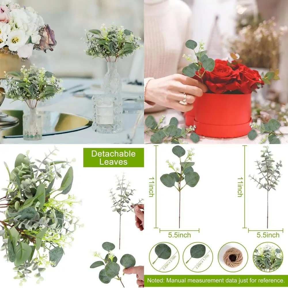 

120 Pack Artificial Eucalyptus Stems with Silver Dollar Leaves for Decorative Vases and Wedding Flower Arrangements