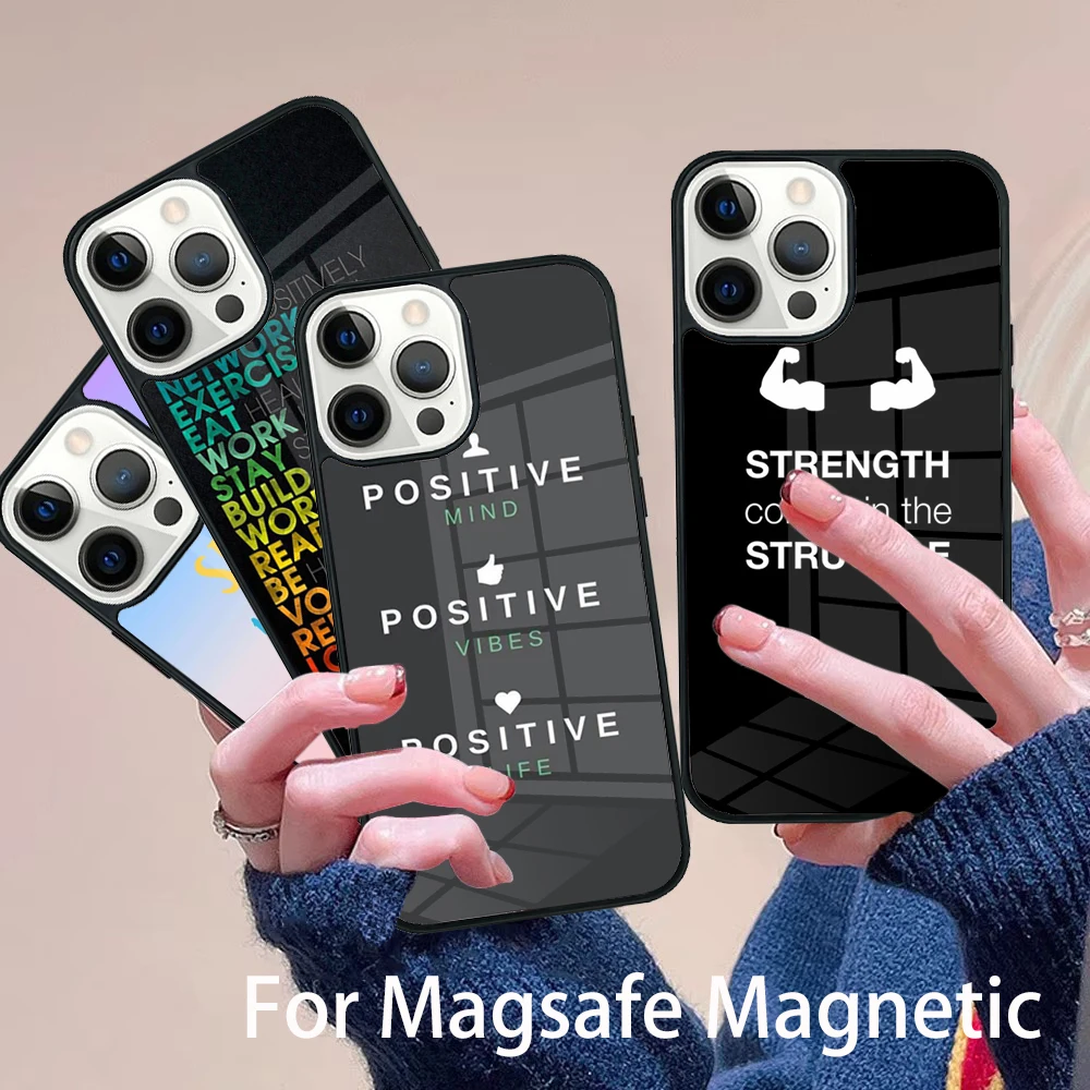 

Positive Good Vibe Quote Phone Case Magesafe Magnetic Wireless Charge Cover For IPhone 16 11 12 13 14 15 Pro Max Plus Mini