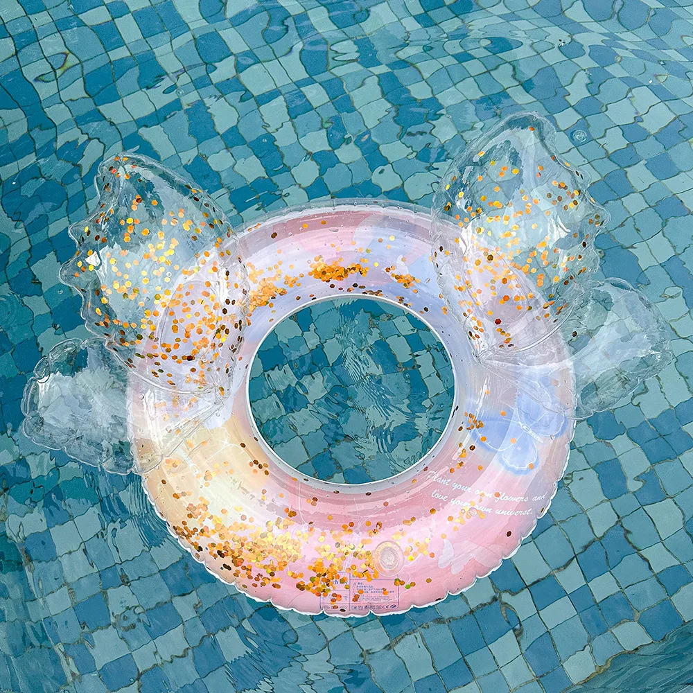 Anello da Nuoto per Bambini 2026 con Ali di Farfalla in Paillettes, Galleggiante Ascellare in PVC Ispessito Virale su INS, per Principianti, Divertimento Acquatico Gonfiabile per Piscina