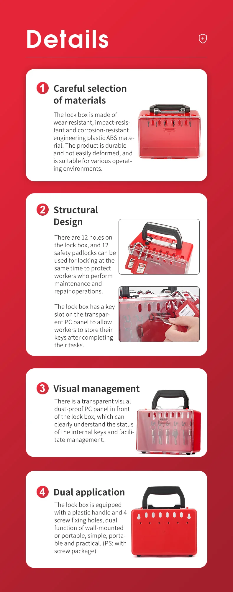 Bozzys Pro table Mehrzweck-Verriegelung sbox für Slimview-Sicherheits gruppen mit transparenter staub dichter Abdeckung für industrielle Lockout-Tagout – Detail 7