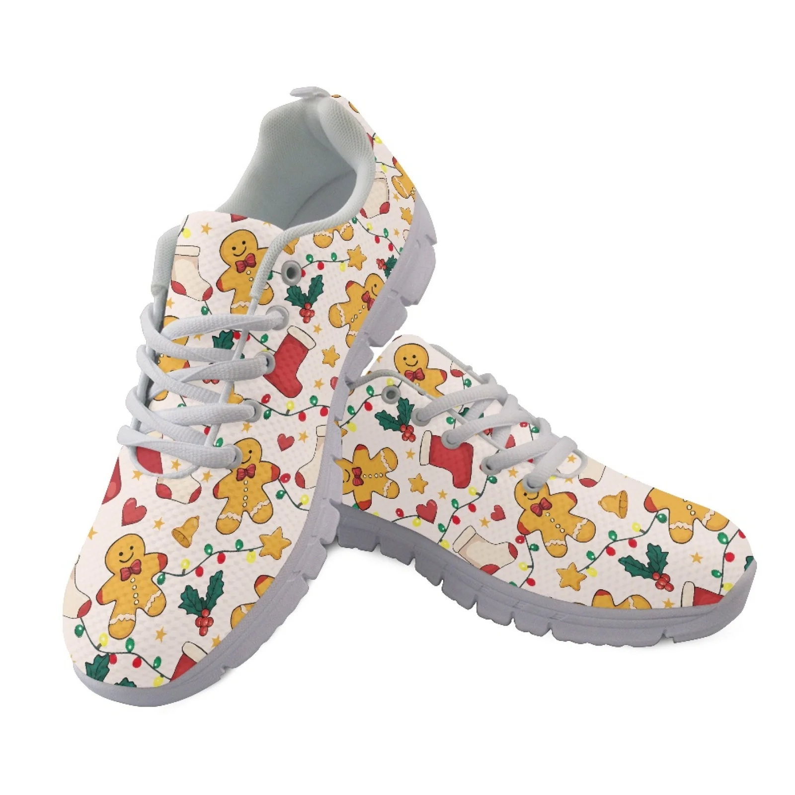 Coloranimal Christmas Gingerbread Print Lace-up Tennis Shoes for Women Mesh & EVA Sole Women's Tennis Shoes for Travel