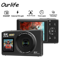 Ourlife Digital Camera Dual Screen 18X Digital Zoom 5K WIFI Vintage Vlog Video Recorder YouTube With Flash Photography Cameras