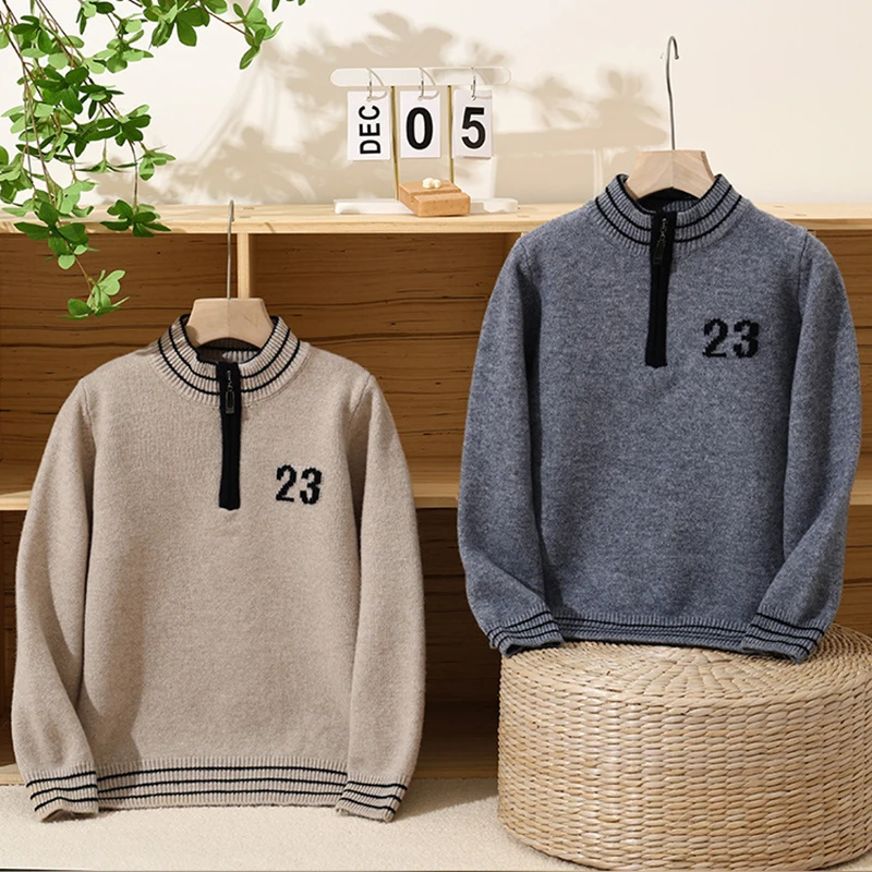

Boys thicken 100% Wool Sweater Kids Winter No.23 Pattern wool Pullover Girls Wool Letter cashmere Coat Tops Teenager Clothing