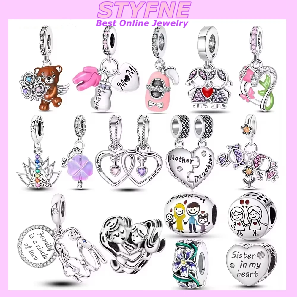 

Pendants Woman Original 925 Silver Rose Flower Bear Butterfly Beads Fit Bracelet Pendant Jewelry Making Up for Women Fine Gift