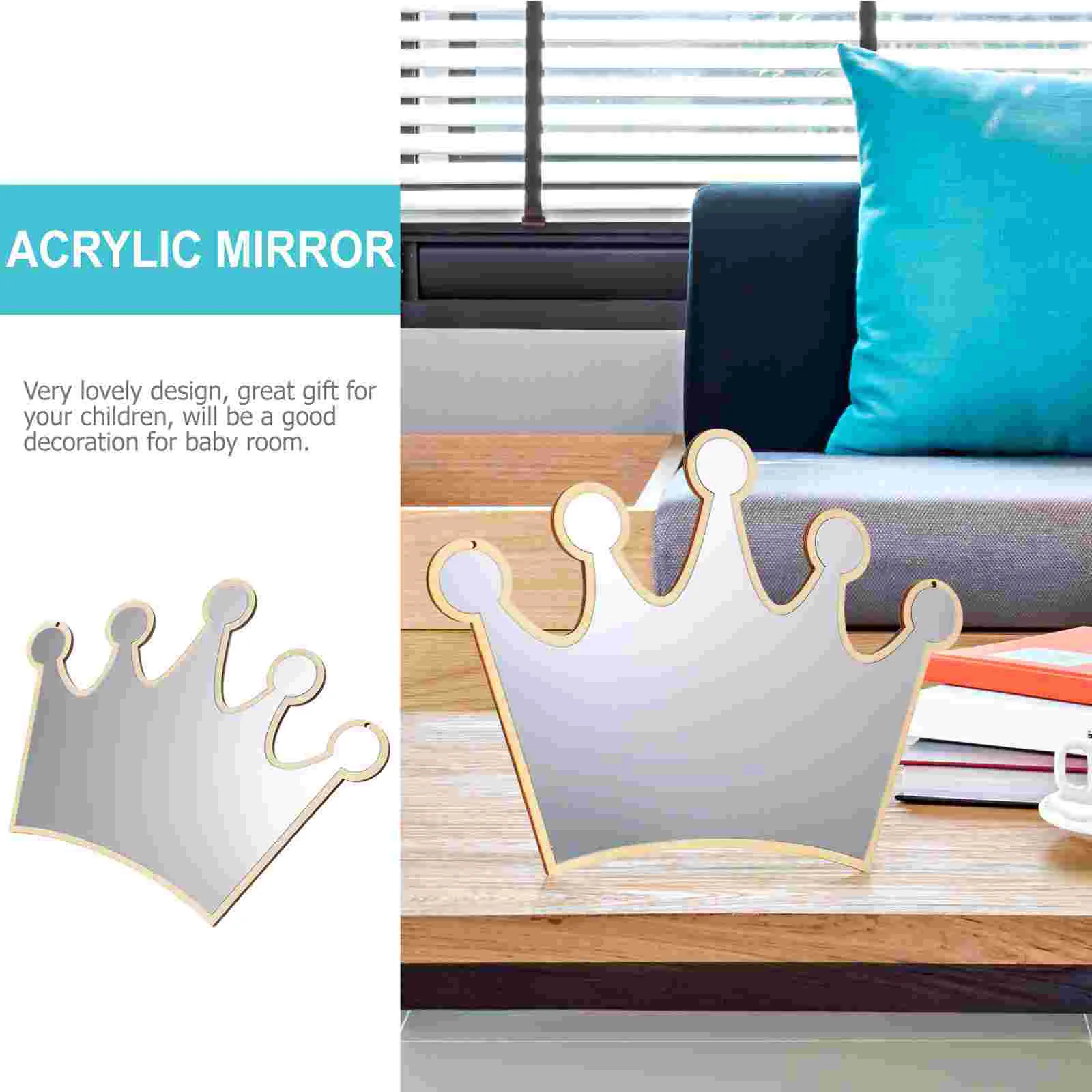 Crown Mirror Irregular Wall Decorative Acrylic Hanging Kids Room Sticker Plywood Water Resistant Princess Crown Mirror Easy