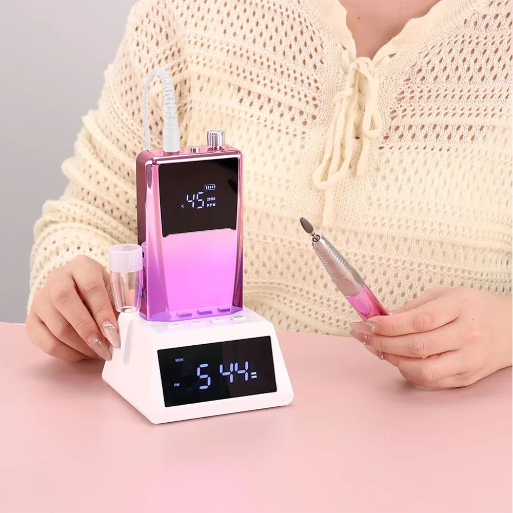 

45000RPM High Speed Cordless Electric Nail Drill Machine 85w Brushless Electric Nail File Nail Supplies Manicure Tool with Clock