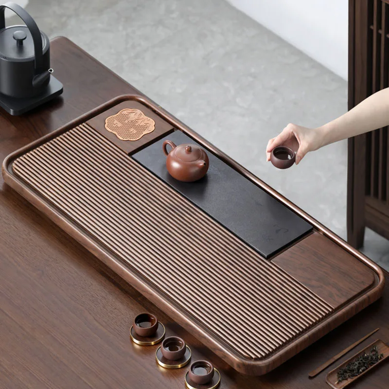 

Walnut Kitchen Tea Tray Ash Office Pot Ceremony Serving Drainage Tea Tray Chinese Hospitality Bandeja Madera Home Decorationgs
