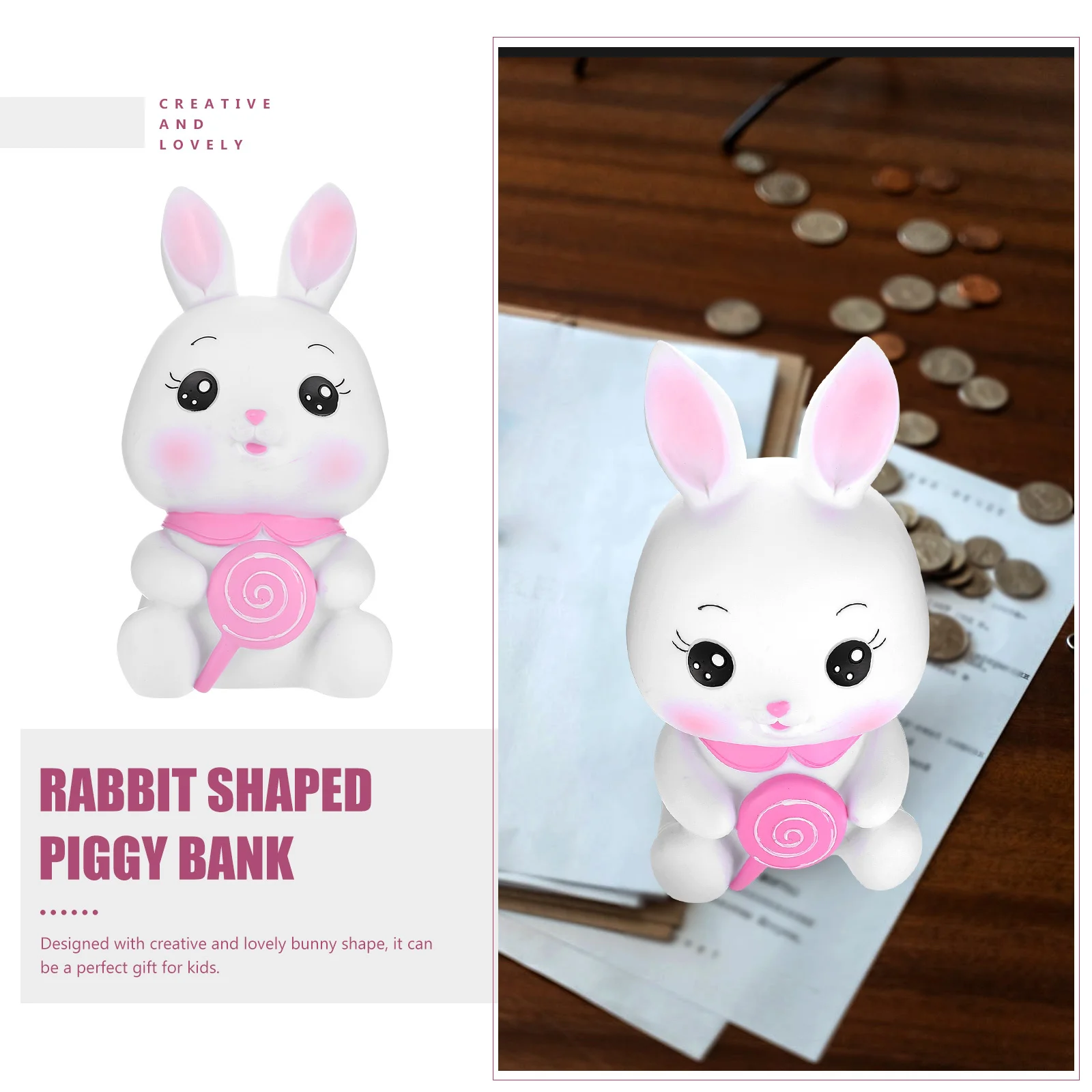 Vinyl Material Bunny Coin Bank Creative Desktop Saving Pot Kids Money Jar Cartoon Coin Container Money Saving Box
