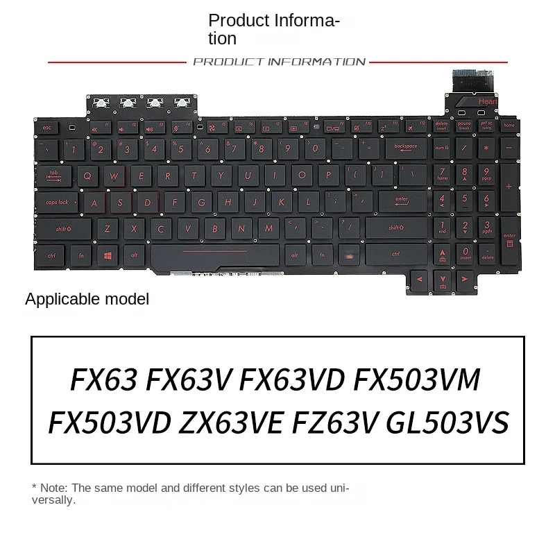 Replace application For ASUS FX63 FX63V FX503VM FX503VD ZX63VE FZ63V GL503VS ZX63V Laptop keyboard