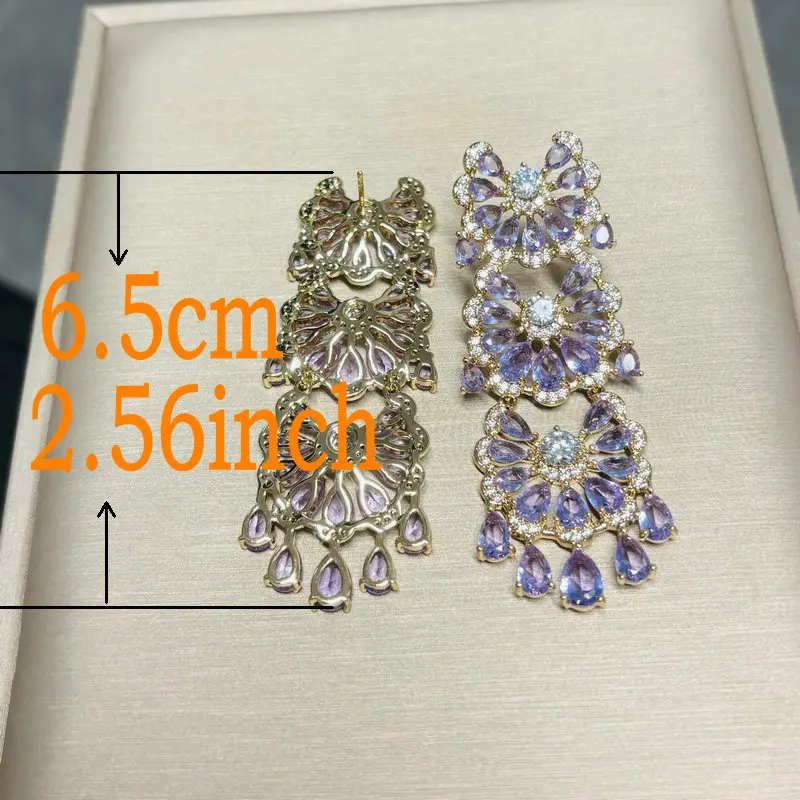 Bilincolor Fashion Cute Purple Cubic Zirconia Flower Earring for Women Wedding Jewelry