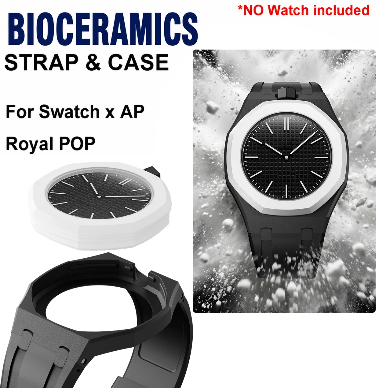 Kit de Modificação Cerâmica Soul Cool para Relógio Swatch x A-P Royal POP: Estojo, Pulseira e Adaptador de Bolso para Relógio de Pulso Fashion