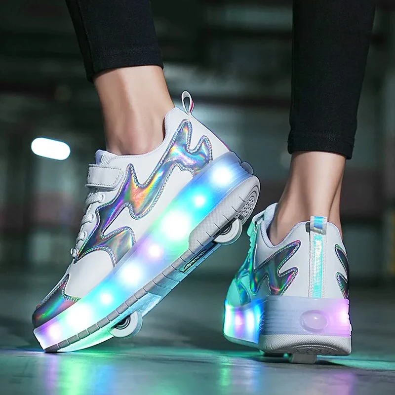 Roller Skate Sneakers Summer 2023 Fashion Casual Sports Boots Boys Girls 2 Wheels Shoes Children Gift Game Lighted Footwear