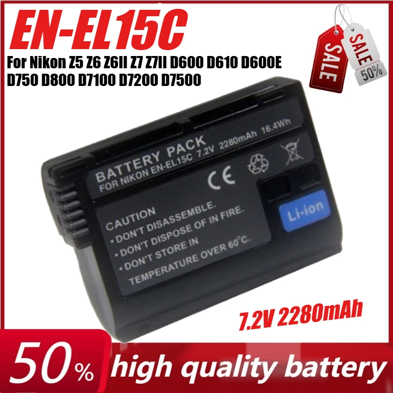 

7.2V 2280mAh EN-EL15C EL15c Camera Battery for Nikon Z5 Z6 Z6II Z7 Z7II D600 D610 D600E D750 D800 D7100 D7200 D7500