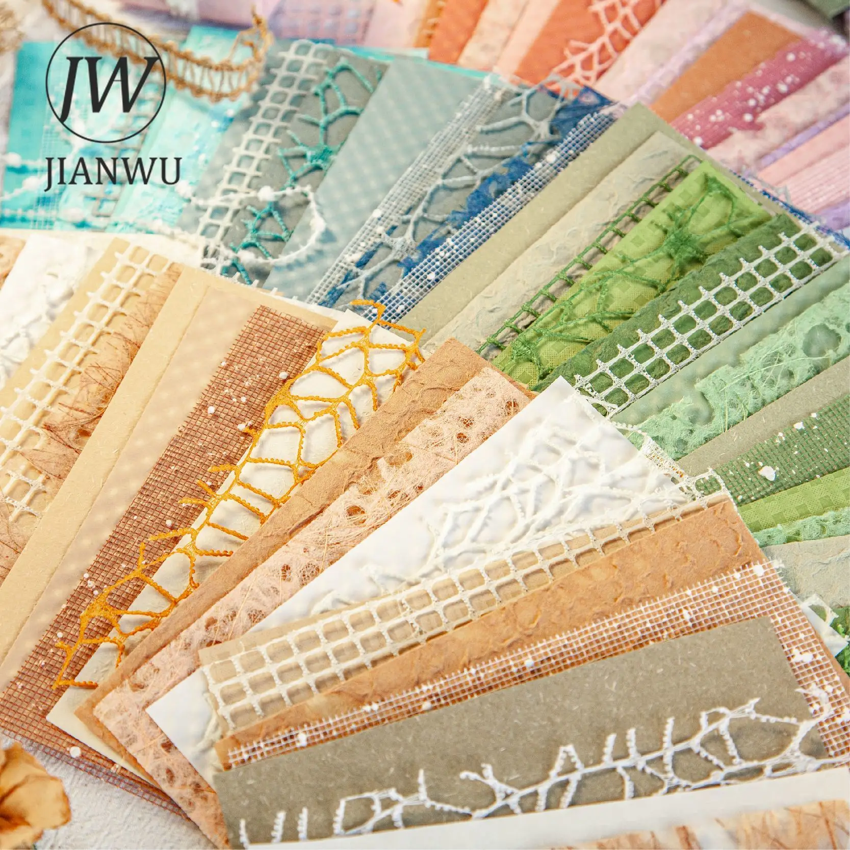 JIANWU 16 Sheets Cloud Yarn Series Vintage Hollow Mixed Material Decor Material Paper Creative DIY Journal Collage Stationery