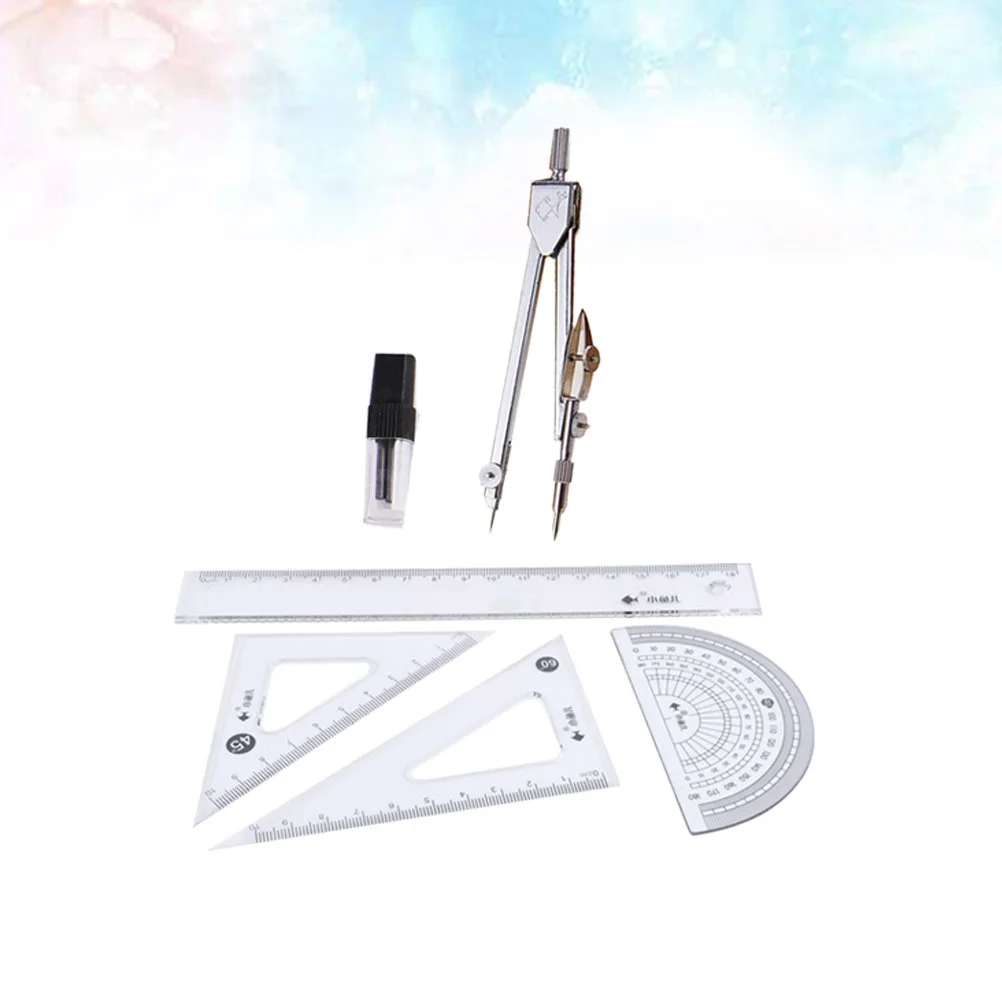 6pcs Compasses Set Student Stationery Precision Drawing Tools Metal Plastic Ruler Lead Circle Geometry School Supplies