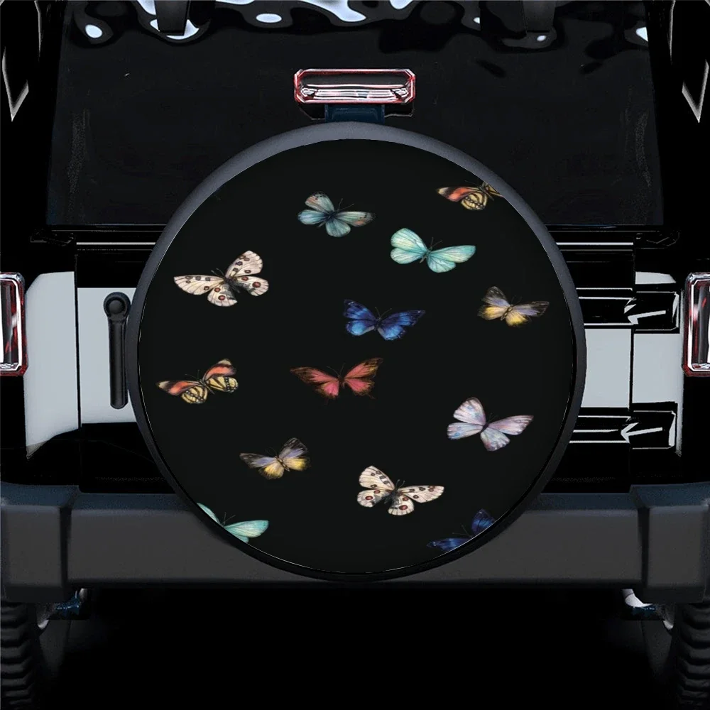 Butterfly Color Printing Pattern Spare Wheel Cover Waterproof Sun Protection Suitable For Any Vehicle Auto Accessories 14-17 In