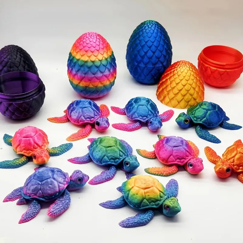 3D Printed Flexible Joint Sea Turtle with Egg Fun Ornament for Home Car Desk Cute Holiday Gift for Family Sea Turtle Ornament