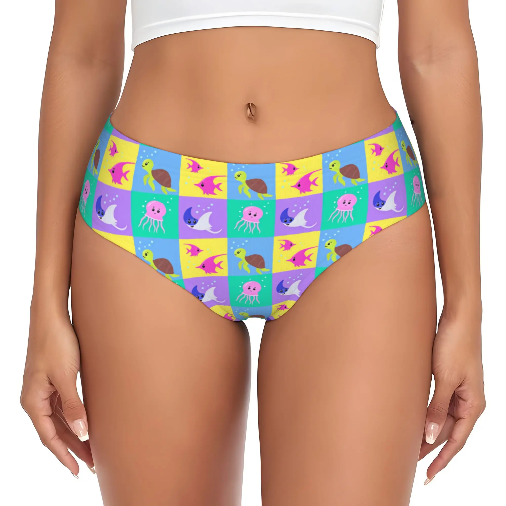 Marine Life Tropical Fish Sea Turtle Briefs Underwear Women Breathable Stretch Jellyfish Stingray Panties