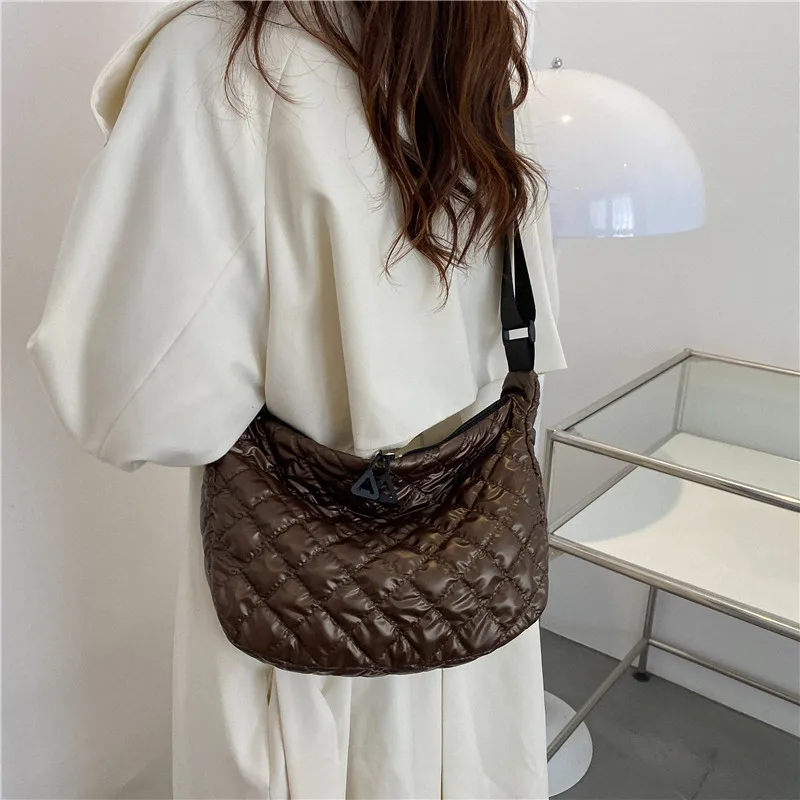 Women\'s Vintage Nylon Shoulder Underarm Bag Female Casual Waterproof Crossbody Hobo Bags Lady Quilted Space Cotton Handbag