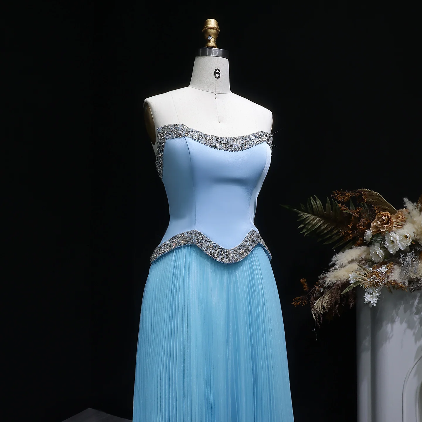 Sharon Said Damen Formelle A-Linien Abendkleider Trägerlos Pailletten Perlen Elegant Arabische Partykleider SS789 Maßanfertigung – Detail 22