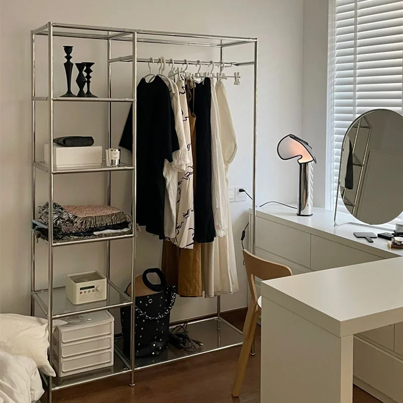 

Stainless steel hangers, multi-layer shelves, floor-to-ceiling bedroom coat racks, clothes open wardrobe