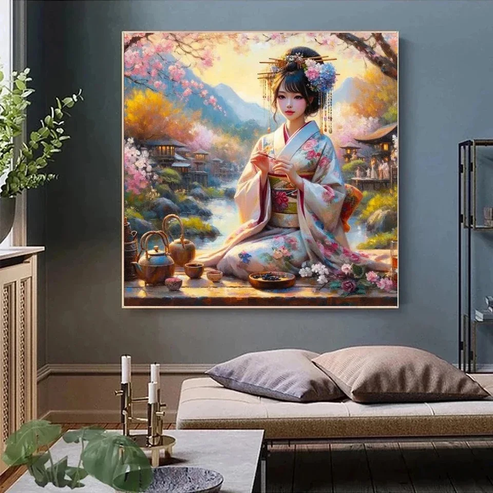 5D DIY Diamond Painting Kimono Woman Geisha Japanese Style Cross Stitch Full Embroidery Diamond Mosaic Kit Rhinestone Gifts