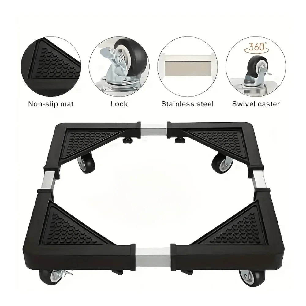 Steel Appliance Dolly Cart With 4 Locking Wheels Adjustable Mobile Roller Base For Refrigerators, Washing Machines Dryers Space