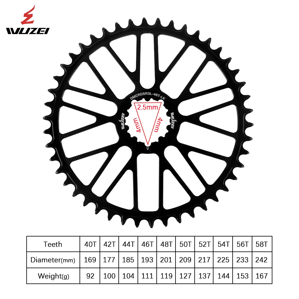 WUZEI Narrow Wide Sprocket 3Bolt Chainring 4.2mm Offest 40-58T 8/9/10/11/12S for 3-Bolt crank Hollowed-out ultralight Chainwheel