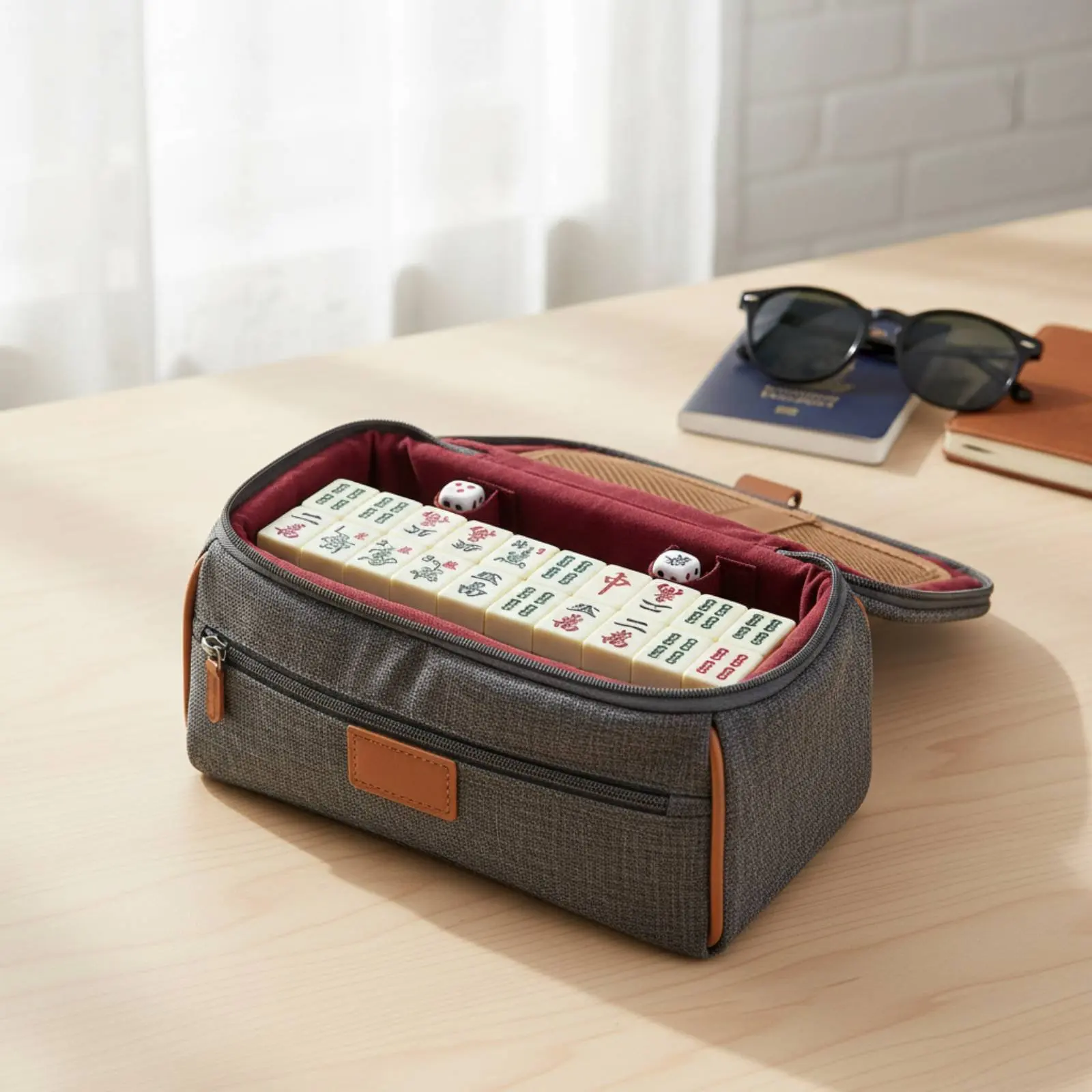 

Travel Mahjong Set Small Portable Mahjong Game with Case Lightweight Clear Engravings for Travelers, Dormitory, Outdoor